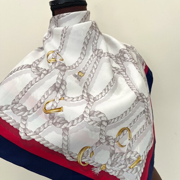 New Gucci Scarf GG Logo Ropes Print Nautical Style Silk Wrap - Picture 3 of 15